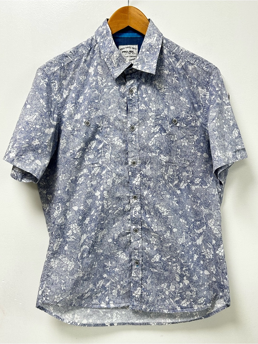 Projek Raw Men’s Botanical Floral Sketch Print Shirt Size M 100% Cotton